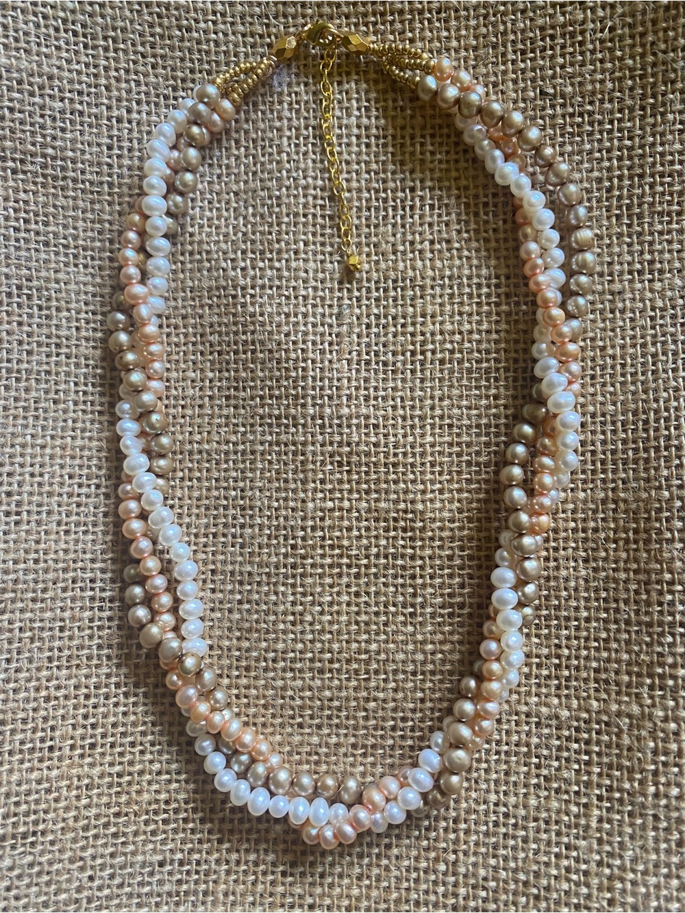 Twisted Multi-Strand Pearl Necklaces in White & Champagne